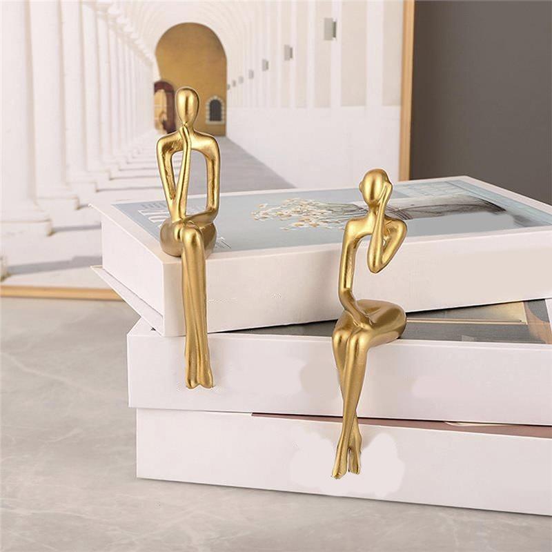 2025 Trend Resin Thinkers Statues Decor,3Pcs Abstract Sitting Sculptures, Bookshelf Desk Figurines, Home Office Room Shelf Accen