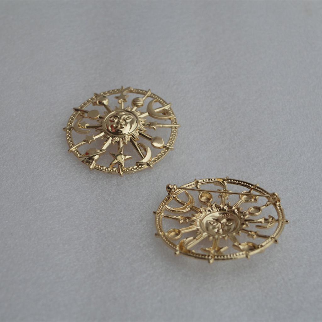 Golden Star Moon for Sun Galaxies Rudder Brooch Fashion Pewter Enamel Lapel Pins
