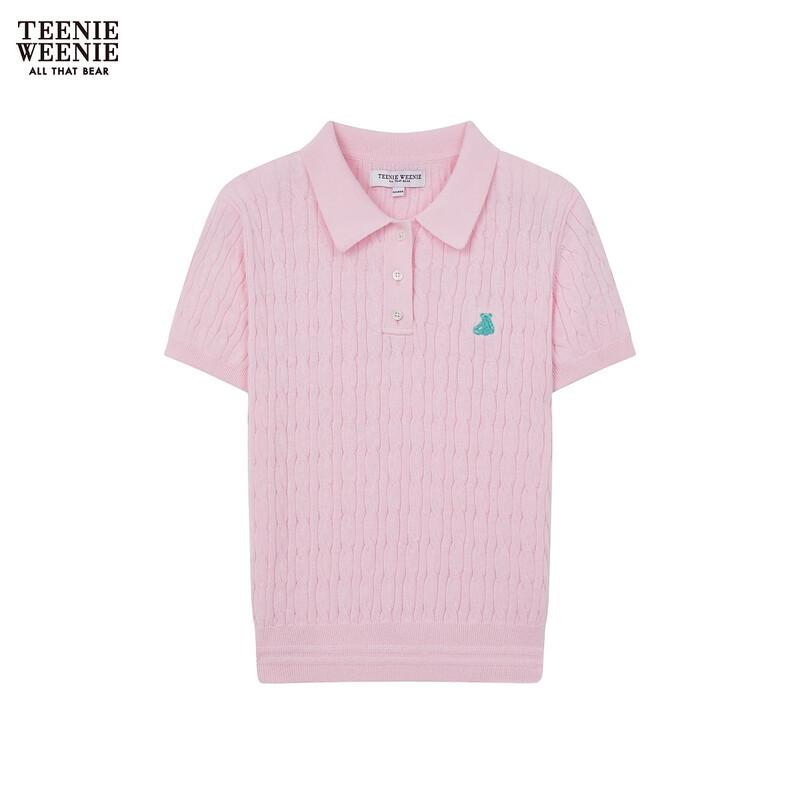 Teenie Weenie Women's Bear Cartoon Short-Sleeve Polo Knit Sweater
