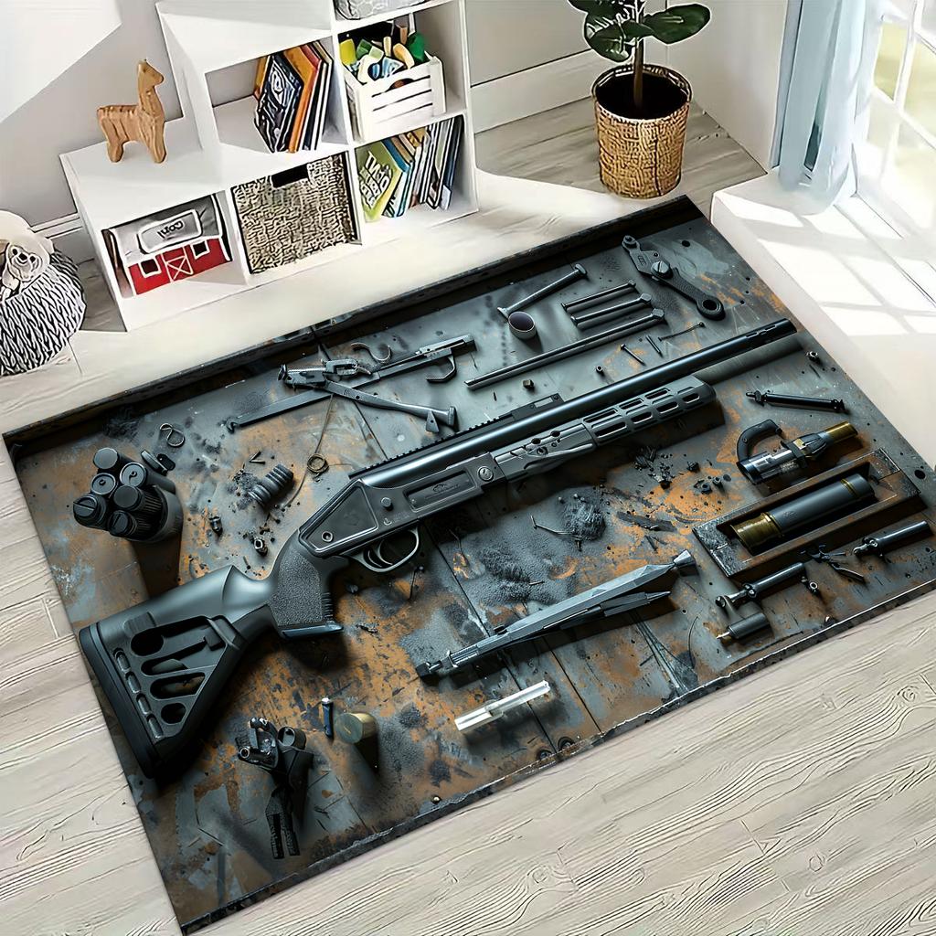 Holz Metall Waffenkoffer Boxx Militärausrüstung Moto Teppich für Schlafzimmer Wohnzimmer Sofa Zuhause Fußmatte Dekor, Kinder Spiel Rutschfeste Bodenmatte