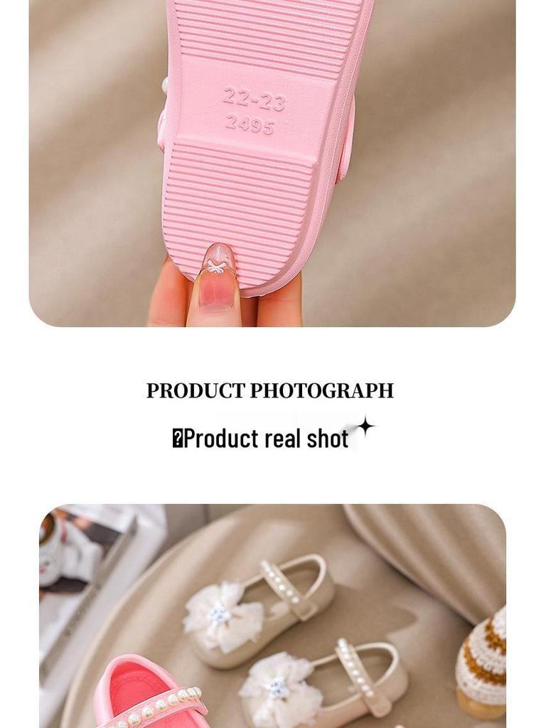 Little Girl Princess Bow Pearl Shoes - Spring/Autumn Soft Sole Sandals with a New Chinese Fragrance Style.