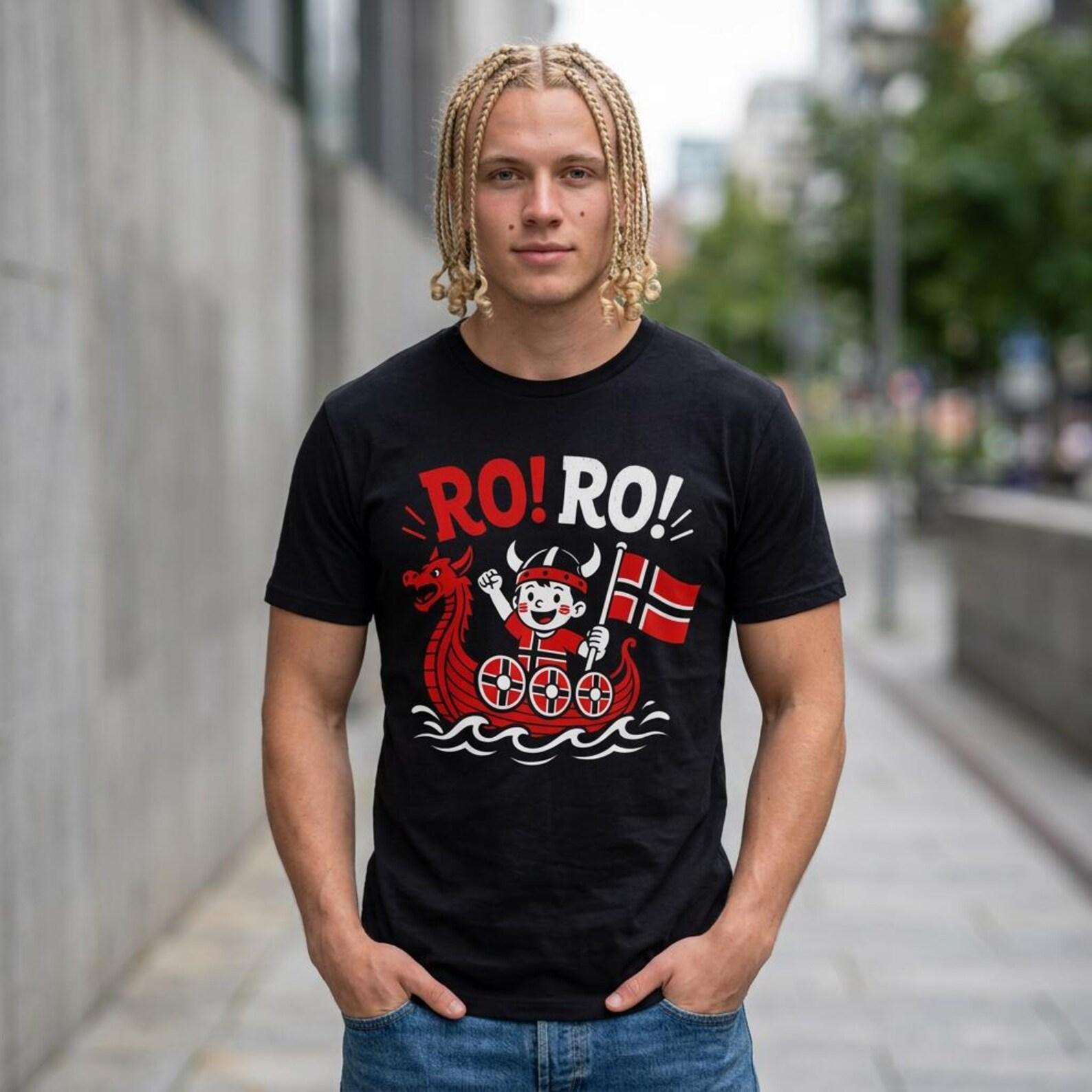 Ro Ro Funny Norway Viking Cartoon T-Shirt; Norwegian Heritage Kids Tee; Cute Scandinavian Norse Pride Top 3XL