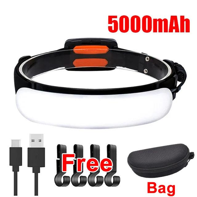 Powerful COB LED Headlamp 5500mah Portable Headlamp With Built-in Battery Torch USB Rechargeable Outdoor Waterproof Head Lamp