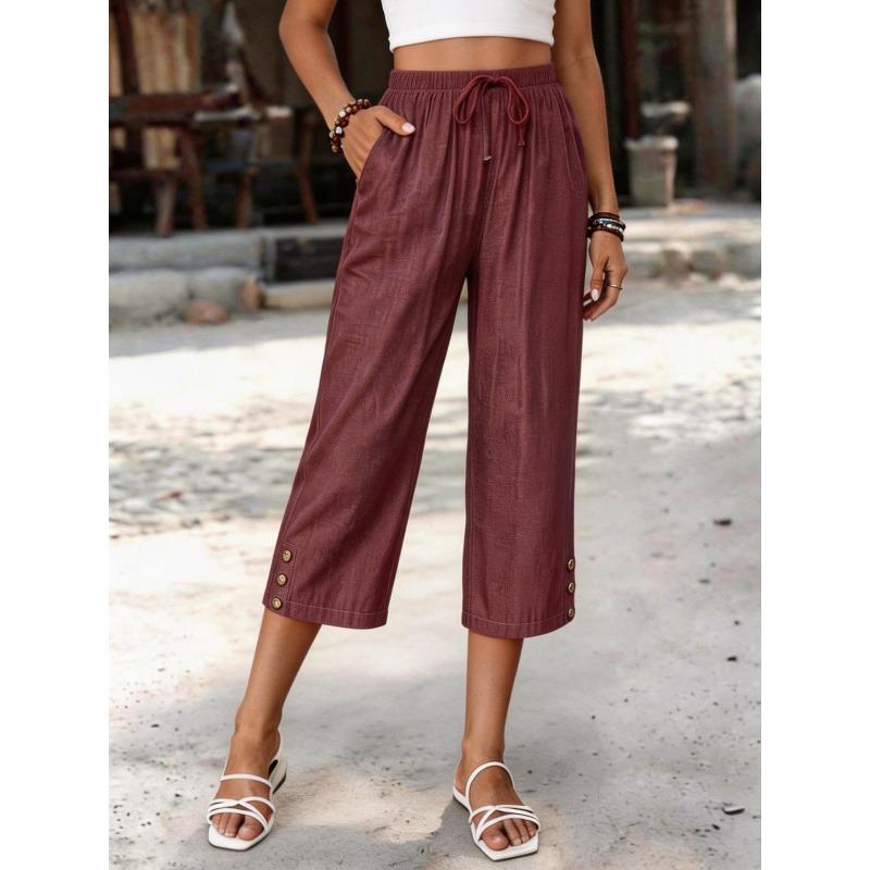 QICED Damenmode, lässig, einfarbig, bedruckt, Hosen und Caprihosen