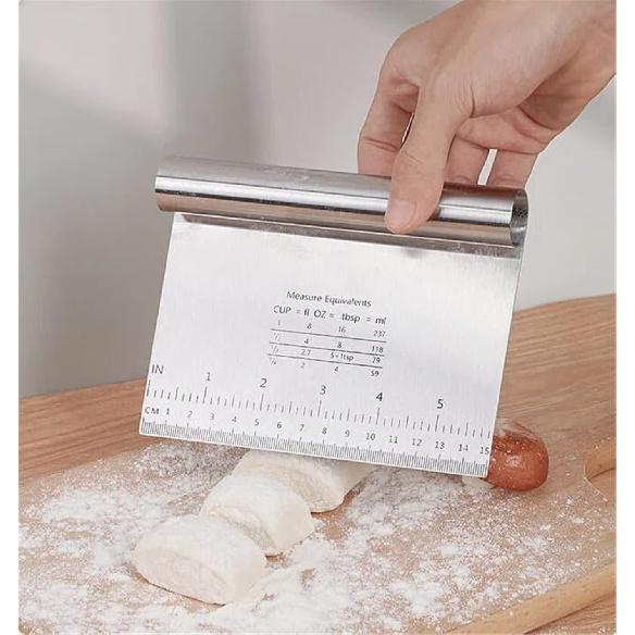 Pro Dough Pastry Scraper/Cutter/Chopper Stainless Steel with Measuring Scale Multipurpose-Cake,Pizza-Pastry Bread Separator 1