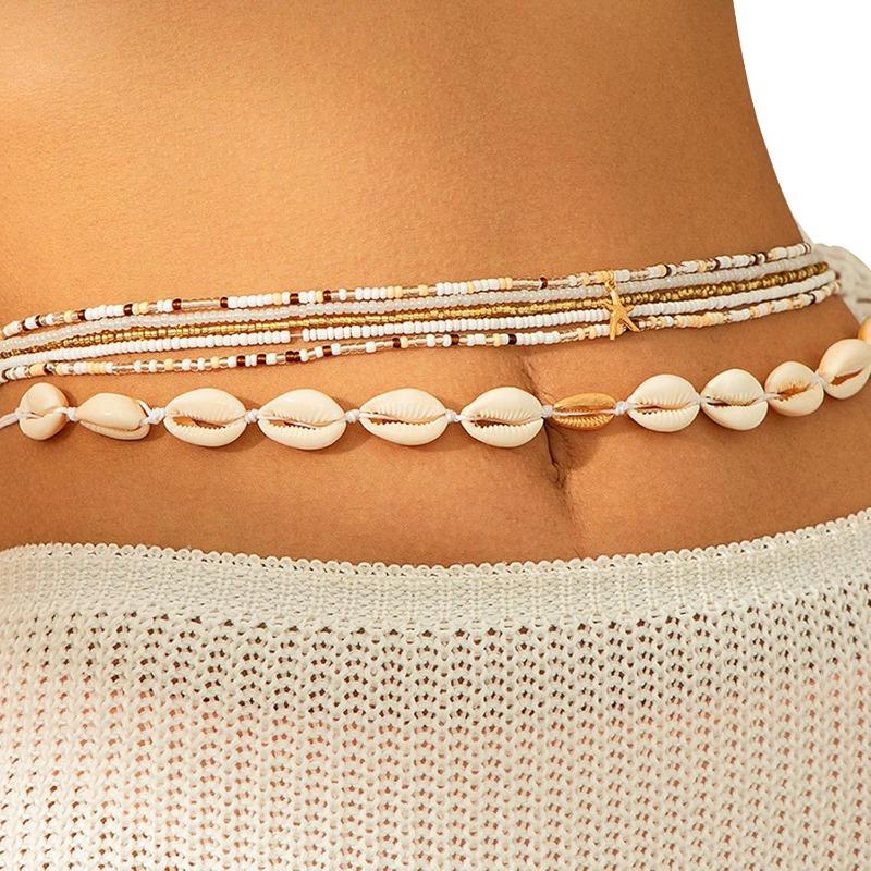 Summer Beach Coloful Beads Waist Chain Jewelry Sets for Women Multi-layered Beaded Belly Chain Sexy Bikini Sexy Shell Waist Bead