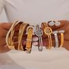 European & American Light Luxury Titanium Steel Gold-Plated Open Design Bracelets with Rhinestone Inlay for Women