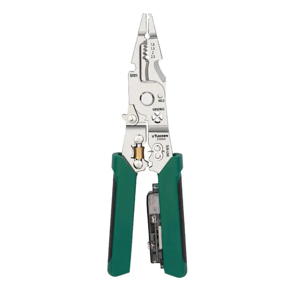 

Многофункциональный инструмент для снятия изоляции с проводов, клещи для зачистки проводов с функцией проверки напряжения и нескользящей ручкой для электрика S4Y5 зелёный