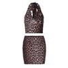 Women Sexy Leopard Print Halter Vest Bodycon Mini Skirt Two Piece Set