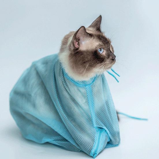 Breathable Mesh Cat Shower Bag Anti-Scratch Anti-Bite Adjustable Grooming Bag for Nail Trimming Bathing Cat Washing