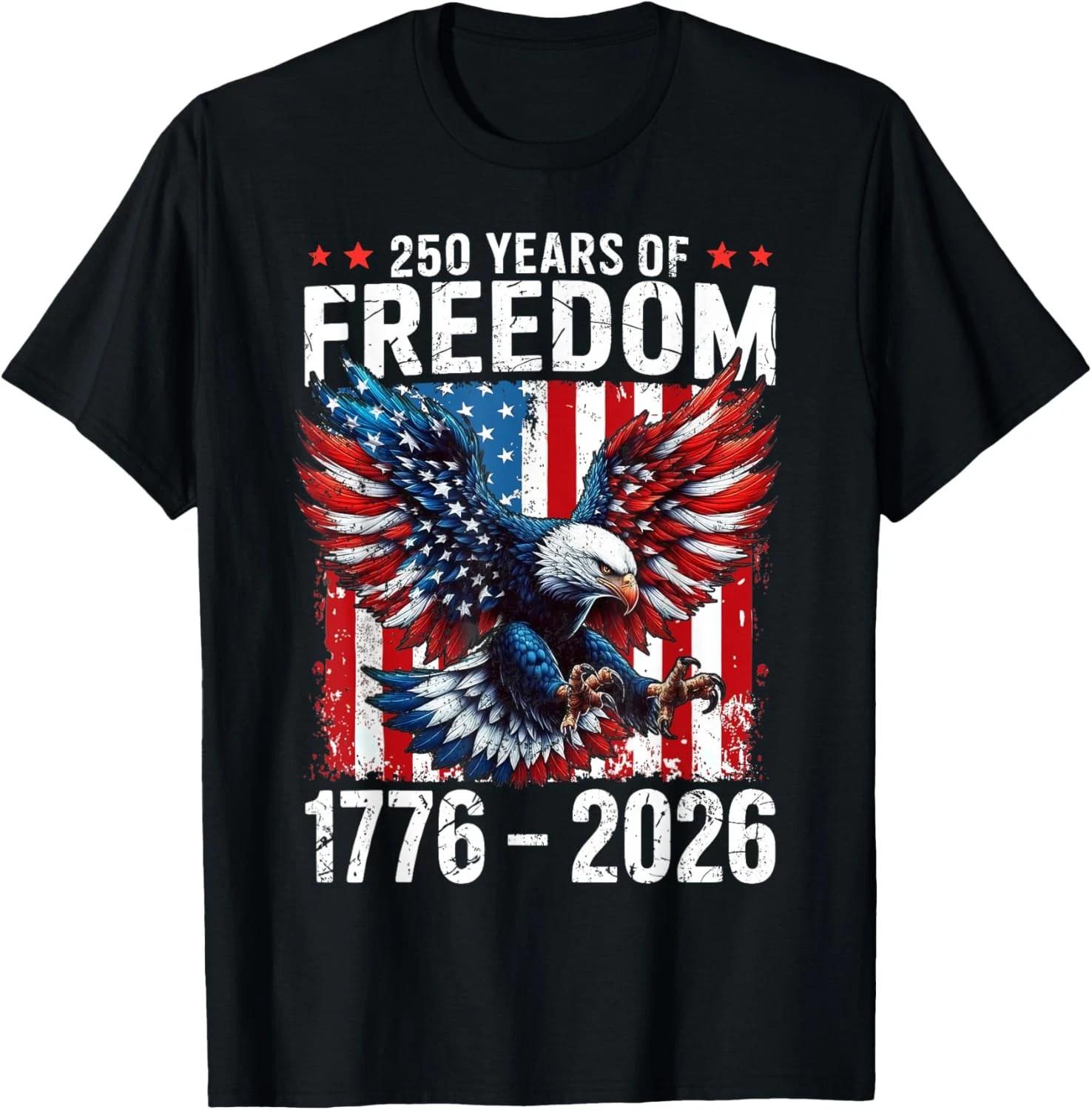 250 Years Of Freedom 1776 2026 Patriotic Bald Eagle USA Flag T-Shirt M