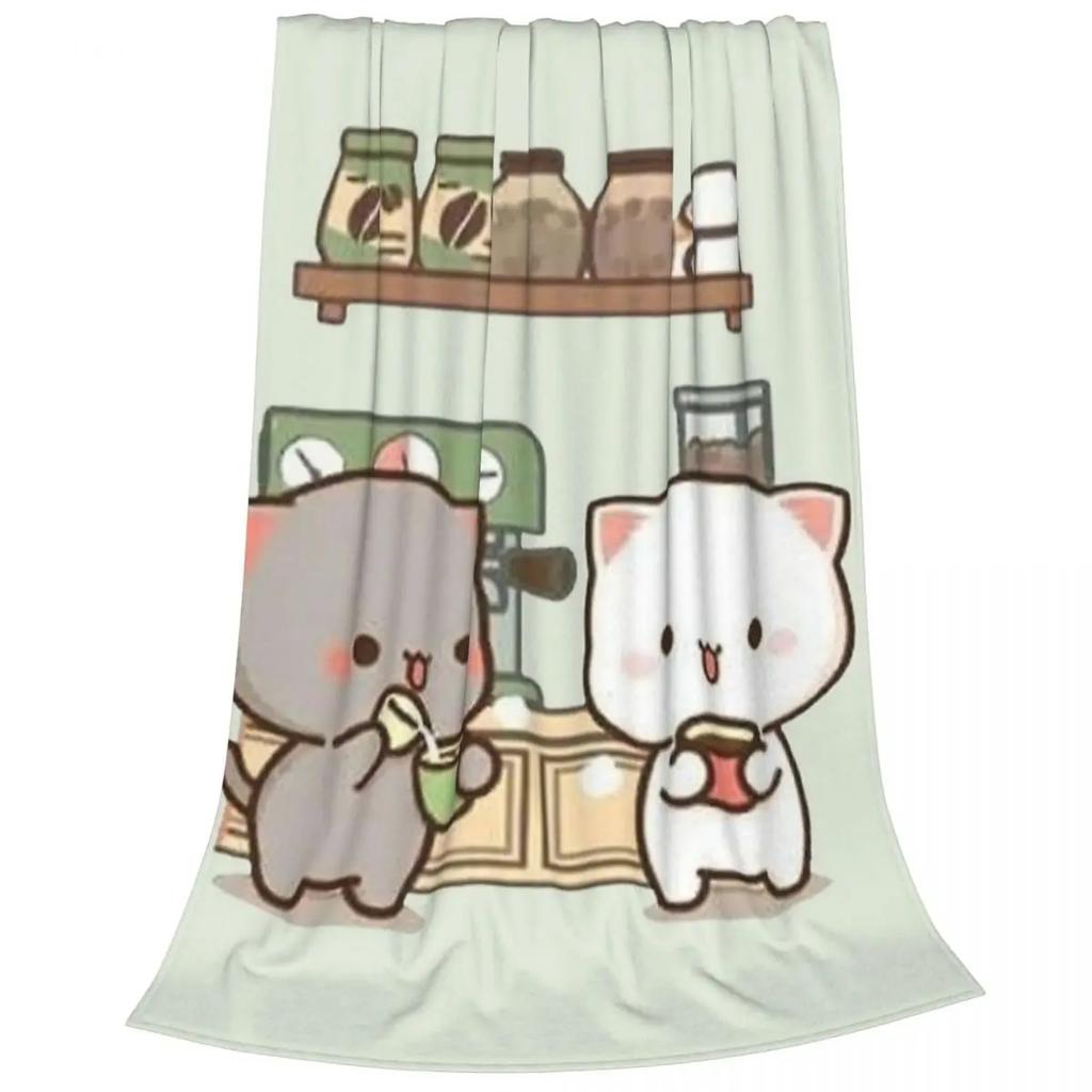 BuBu DuDu Baby-Panda-Bär-Decken, Mochi-Milch-Pfirsich-Goma-Paar-Flanell, lustige Überwurfdecke für Zuhause, Restaurant, Textildekoration