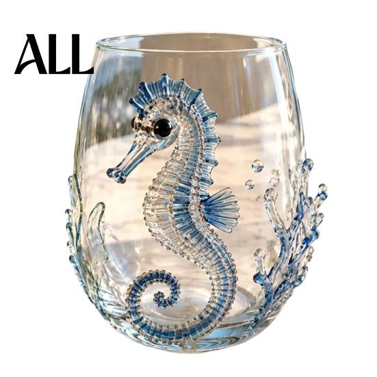 Unique Gift for Ocean Lovers 12oz Octopus Water Cup, Embossed Design, Hand Painted Marine Style Themed Glassware Drinking Home Bar Decor Stemless