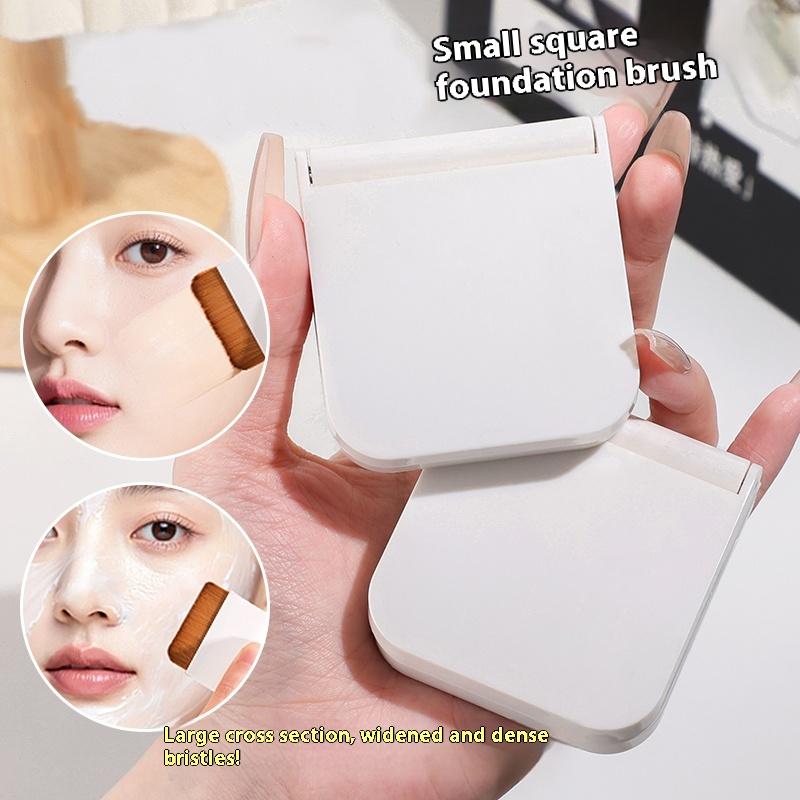 Ultra-Thin Compact Foundation Brush With Mirror Box 2Pcs Flat-Head Makeup Brush No Trace Professional Makeup Artist Beauty Tools