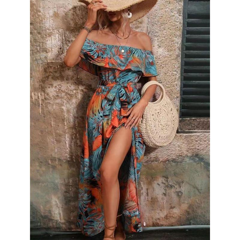 

Модный стиль Лето Новое поступление Модный Элегантный Amazon Независимая станция Женское Новое Новое поступление Платье с оборками с открытыми плечами Yellow L