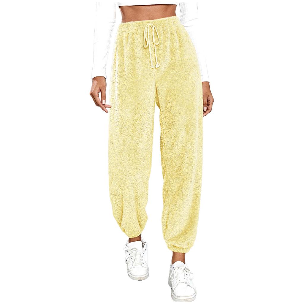 Women's Fashionable Relaxed-Fit Trousers Sporty Fleece-Lined Solid-Colour Cuffed Trousers