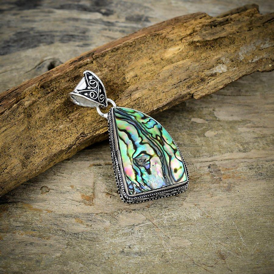 

Abalone Shell Gemstone Handmade 925 Sterling Silver Jewelry Pendant 2.17 M-16
