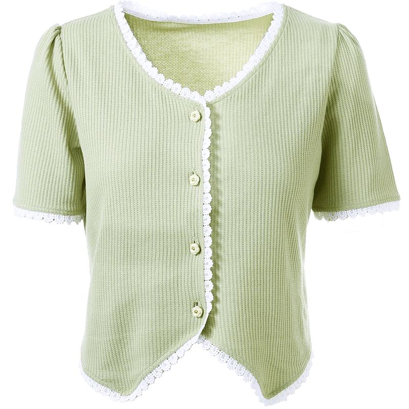 Women s French Style Lace Trim V-Neck T-Shirt M