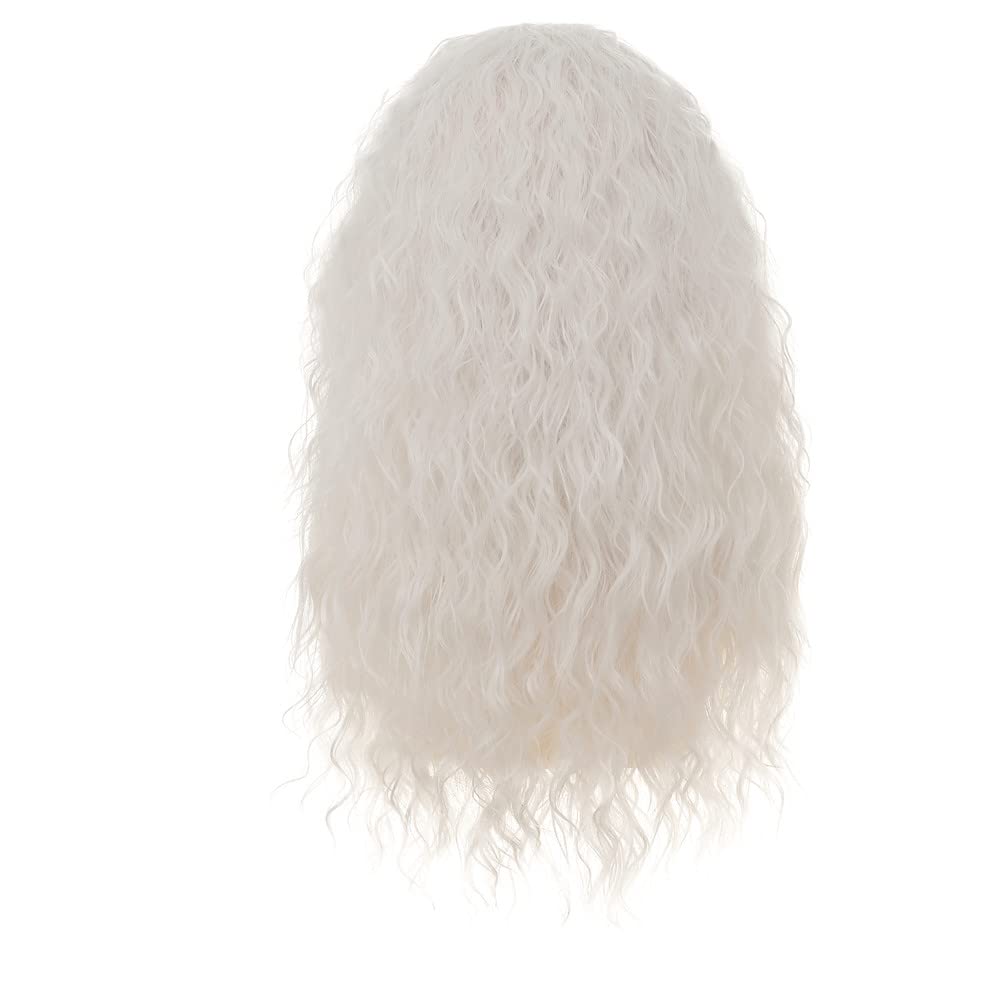 White Synthetic Wigs with Bangs for Women Long Curly Wavy Soft Cosplay Halloween Costume Anime Wig