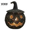 Rustieke Zeegras Opbergmand Handgeweven Halloween Pompoenmand, Spookachtige Snoepmand met Deksel, Vintage Rotan Seizoensgebonden Verlichte Lantaarn voor Veranda Display