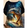 Casual Fashion Simple Abstract Painting Animal Sea Dolphin Breathable 3D Printed Round Neck Short Sleeve T-shirt Casual Sports Shirt