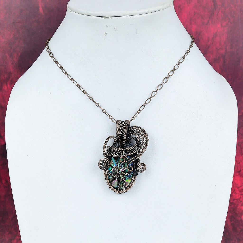 Tree of life abalone shell pendant copper wire wrapped pendant handmade jewelry real gemstone pendant gifts for her copper wire wrap jewelry