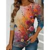 Women's Colorful Flower Butterfly Print Long Sleeved Loose Round Neck Top