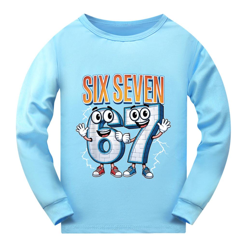 5221 Kids Boys Girls Steal a Brainrot 67 Six Seven Print Long Sleeves T-Shirt