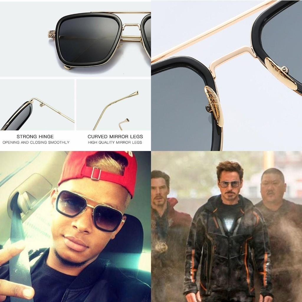 Tony Stark Sunglasses Men Square Metal Frame Vintage Style Uv400 Protection