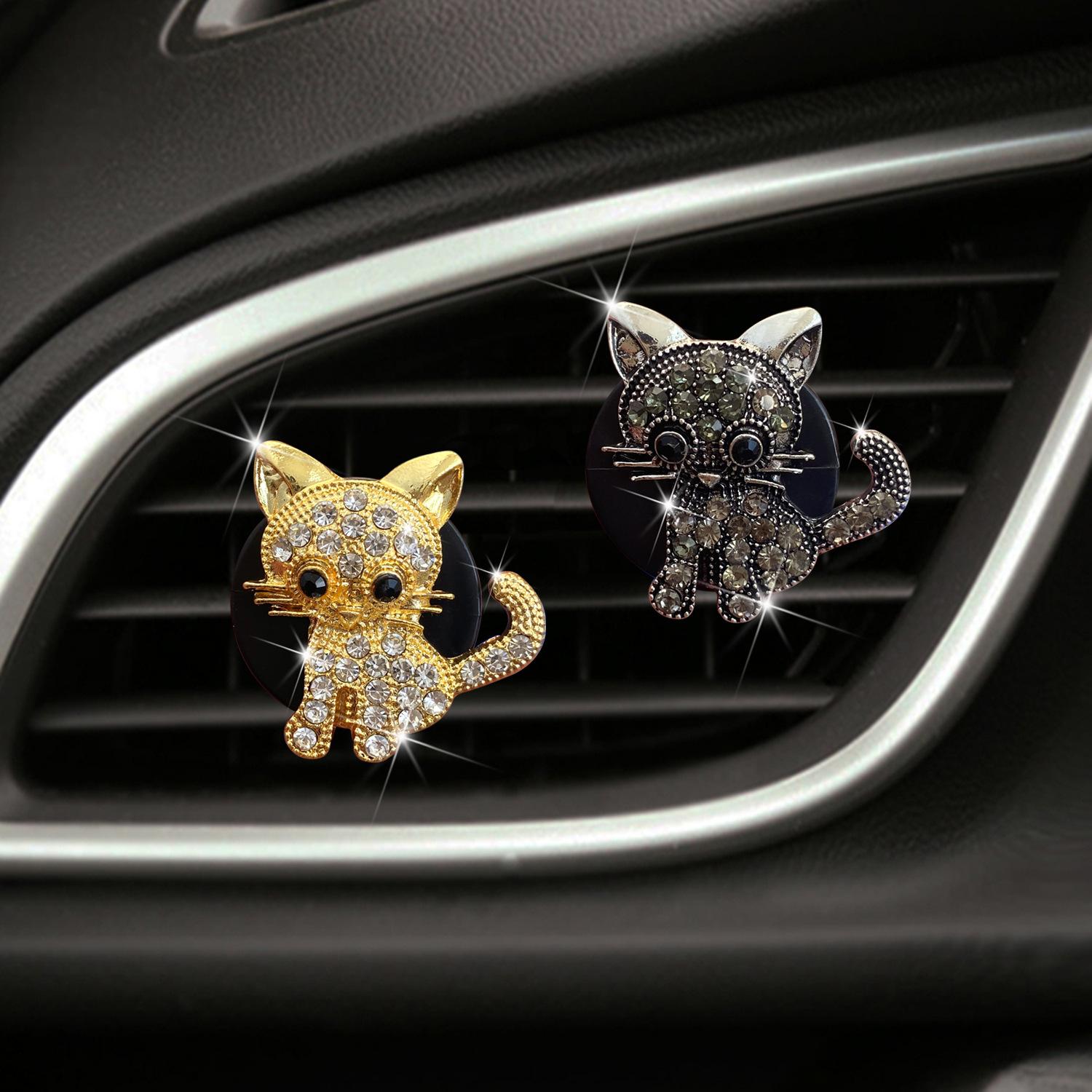 2Pcs Retro Cat Car Air Freshener, Metal Vent Clip Aromatherapy Diffuser (Gray + Gold) серый/золотой