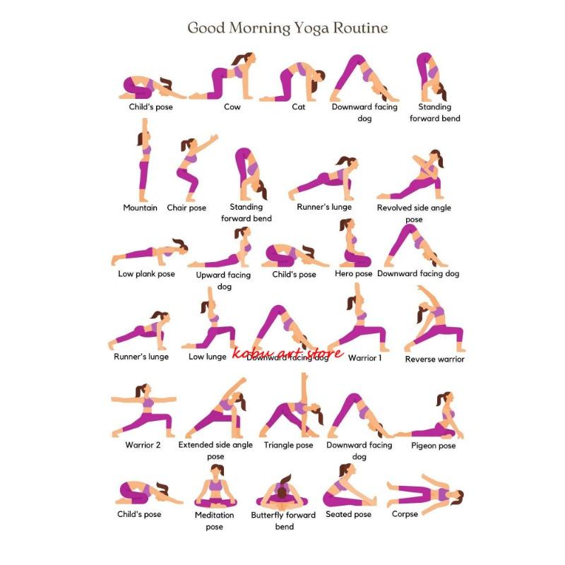 Morning Yoga Routine Canvas Painting Exercise Yoga Poses Posters and Prints Modern Wall Art Picture for Gym Yoga Studio Decor