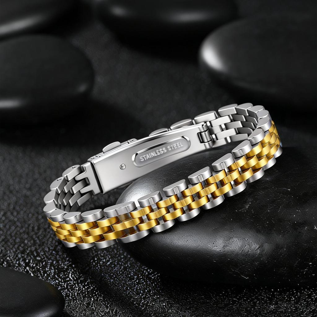 10MM Chunky Strap Bracelet for Men Women,Gold Plated Stainless Steel Chain Link Wristband,Luxury Jewelry Gift