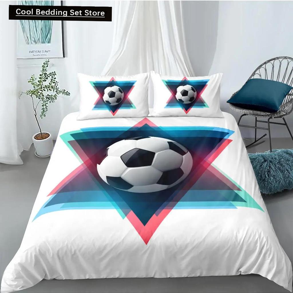 Soccer Duvet Cover Set FootBall and Old Plaster Wall Damage Destruction Punching Bedding Set Teens Queen Polyester Quilt Cover