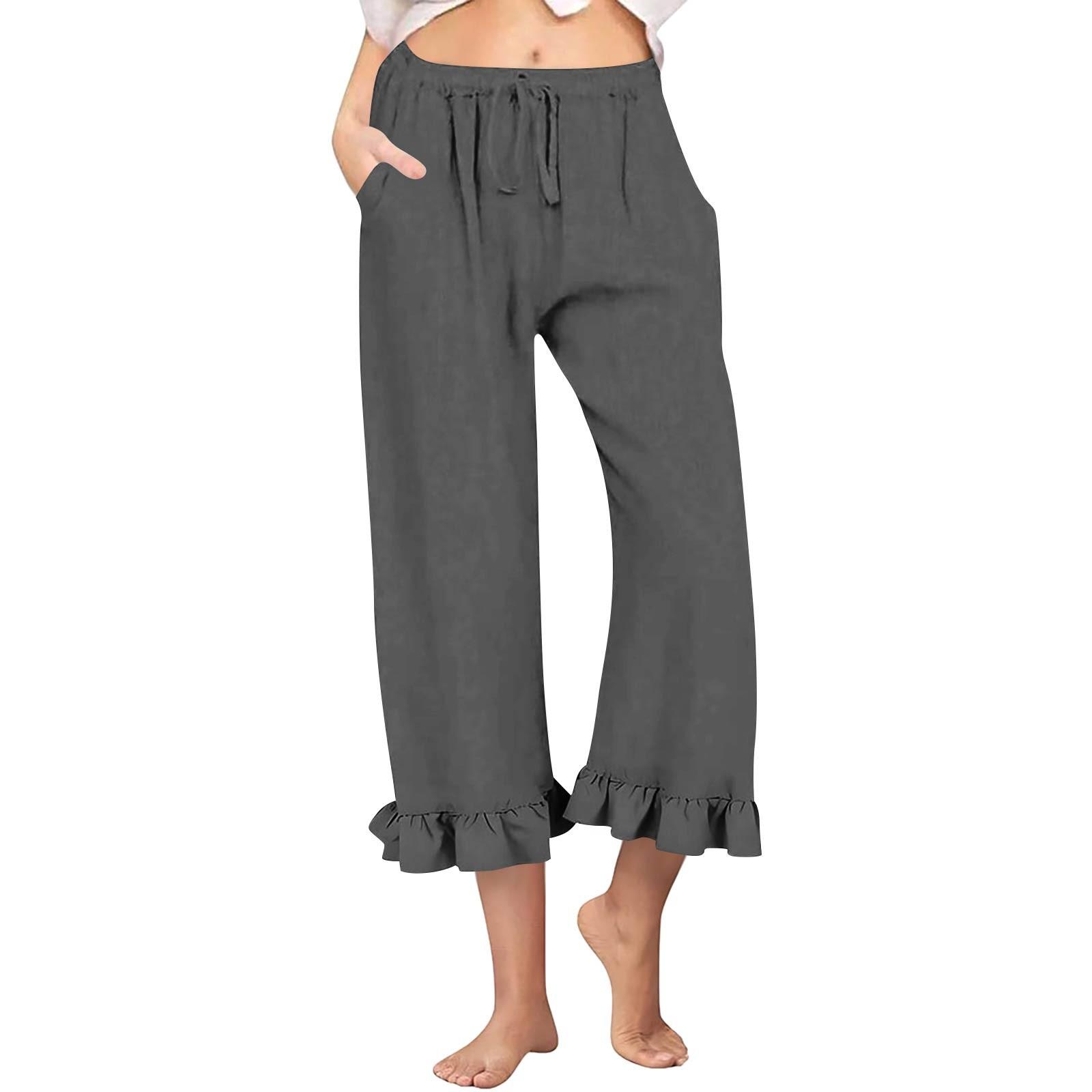 

Women s High Waist Color Casual Trousers Workout Pants 3/4 Pants XXL