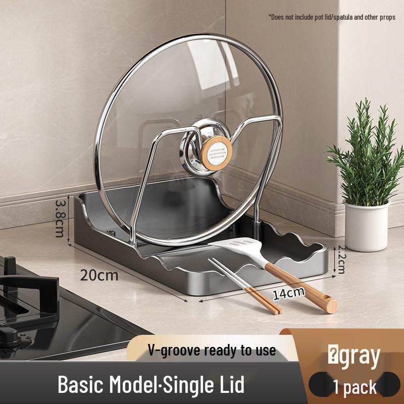 Pot Lid & Cutting Board Stand with Spatula Holder - Kitchen Countertop Storage Rack