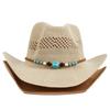 Hollow Woven Curved Eave Jazz Hat, Outdoor Breathable and Casual Western Cowboy Straw Hat, Spring and Summer Sun Hat