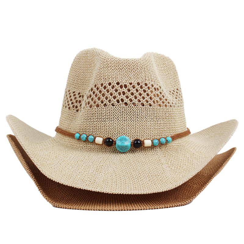 Hollow Woven Curved Eave Jazz Hat, Outdoor Breathable and Casual Western Cowboy Straw Hat, Spring and Summer Sun Hat