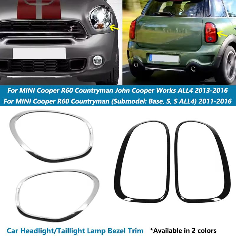 Car Front Headlight Cover Trim Rear Tail Lights Trim Cover Fit For BMW mini R60 2011-2016 Black/Chrome Headlamp Taillight Trims