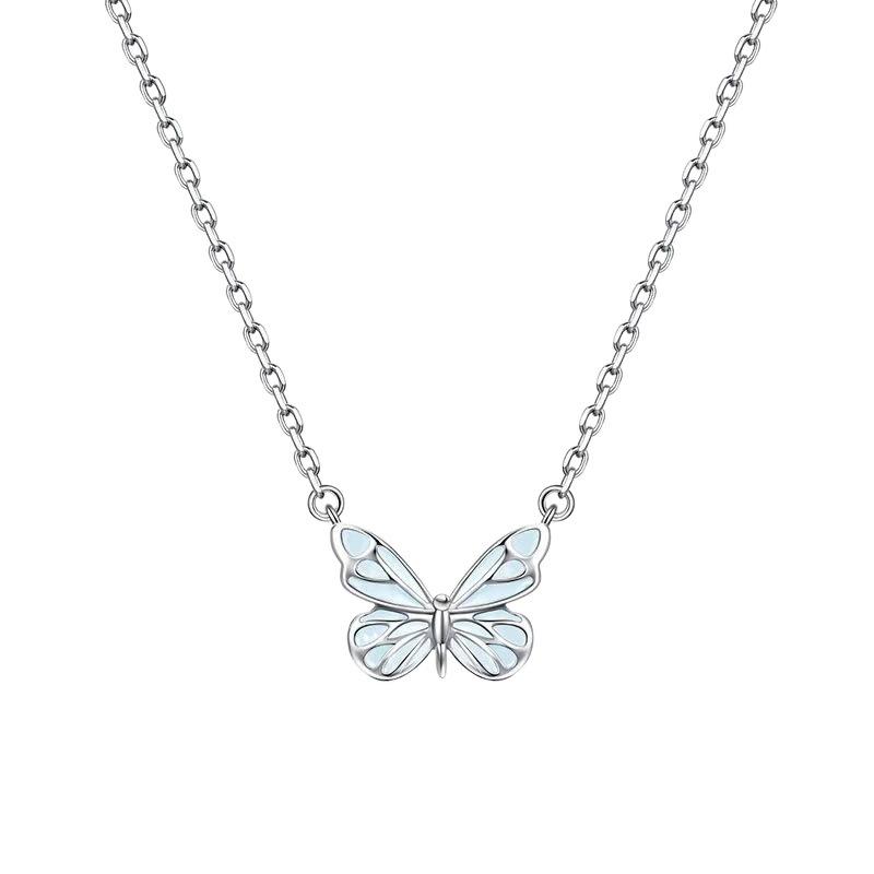 Butterfly Glow Necklace And Bracelet Set Blue Aurora Fluorescent Forest Ethereal Light Luxury Birthday Gift