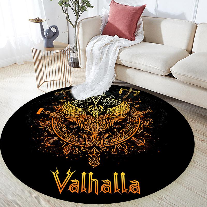 Wikinger-Streitaxt,Runder Teppich,Teppich für Wohnzimmer Schlafzimmer Sofa Spielzimmer Dekor,Rutschfeste Bodenmatte