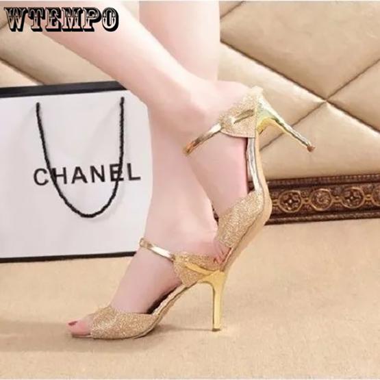 WTEMPO Women Roman Sandals Peep Toe High Heels Shoes Women Wedding Shoes Gold Silver Female Footwear
