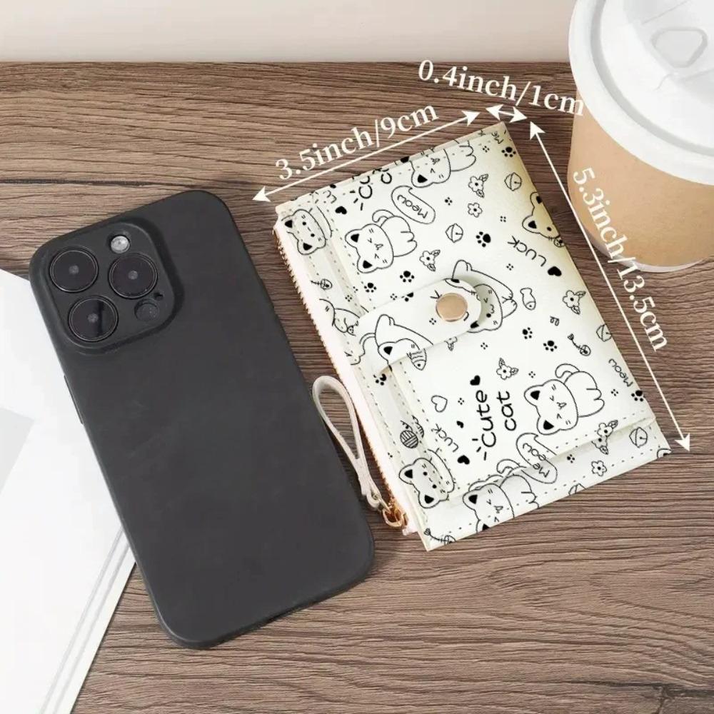 Cute Cat Ultra Thin Card Holder for Women, Lightweight Zipper Multi-Slot Wallet, Slim Card Case for Daily Carry
