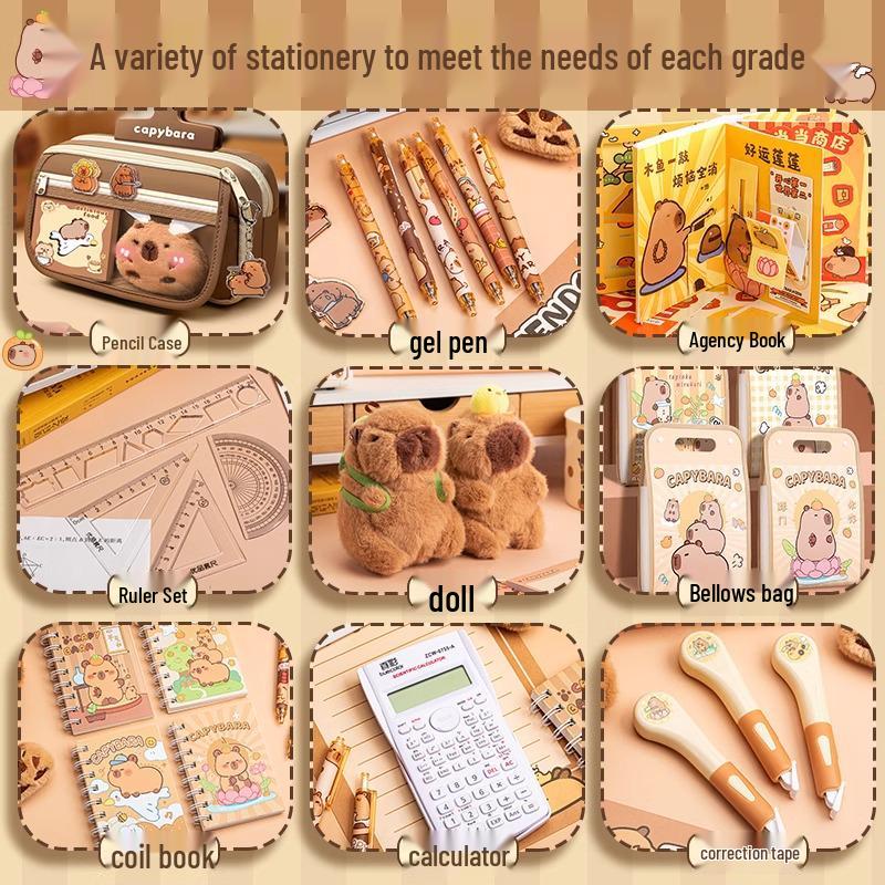 Capybara Stationery Gift Box for First Grade Boys & Girls - School Supplies Set for Back To School