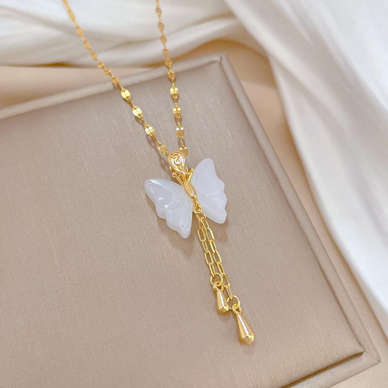 Copper Gold-Plated Jasper Butterfly Pendant Exquisite Craftsmanship Real Gold Chalcedony Butterfly Pendant Women'S Jewelry