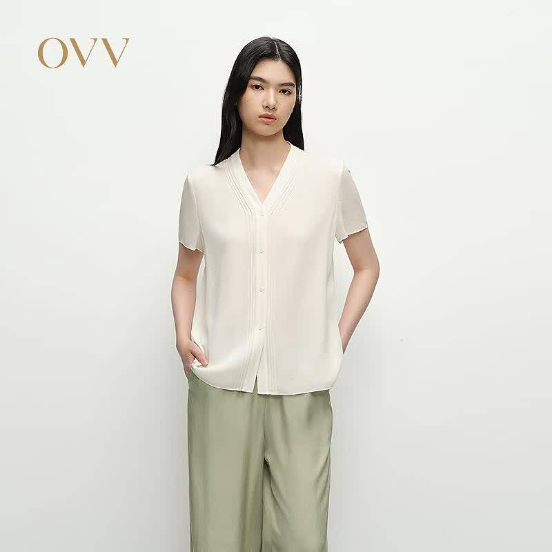 

OVV Women s 22MM Silk Crepe V-Neck Blouse S