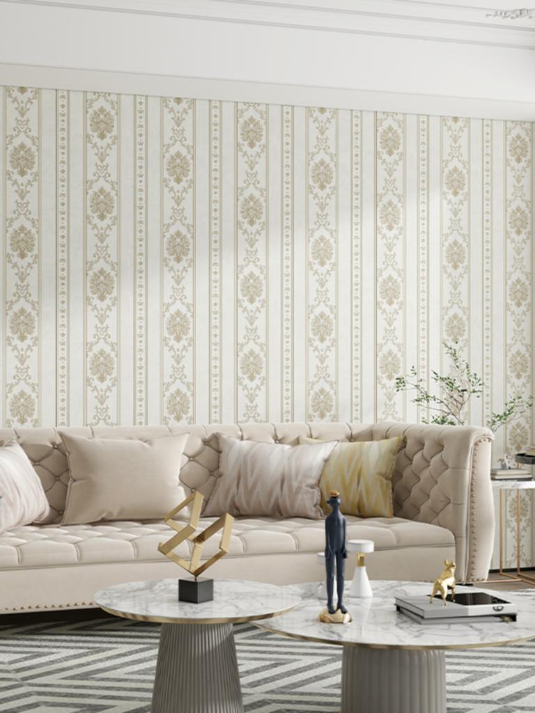 European Damask Stripe Wallpaper Living Room Non-Woven Floral Tv Sofa Background Wallpaper Bedroom