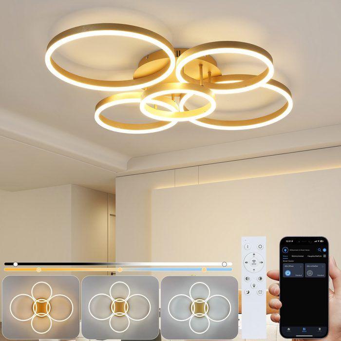 Ceiling Light - NETTLIFE - LED 5 Rings 78W - Dimmable IR Remote Control - 3000–6500K Adjustable - 7200 Lm 94×75 Cm