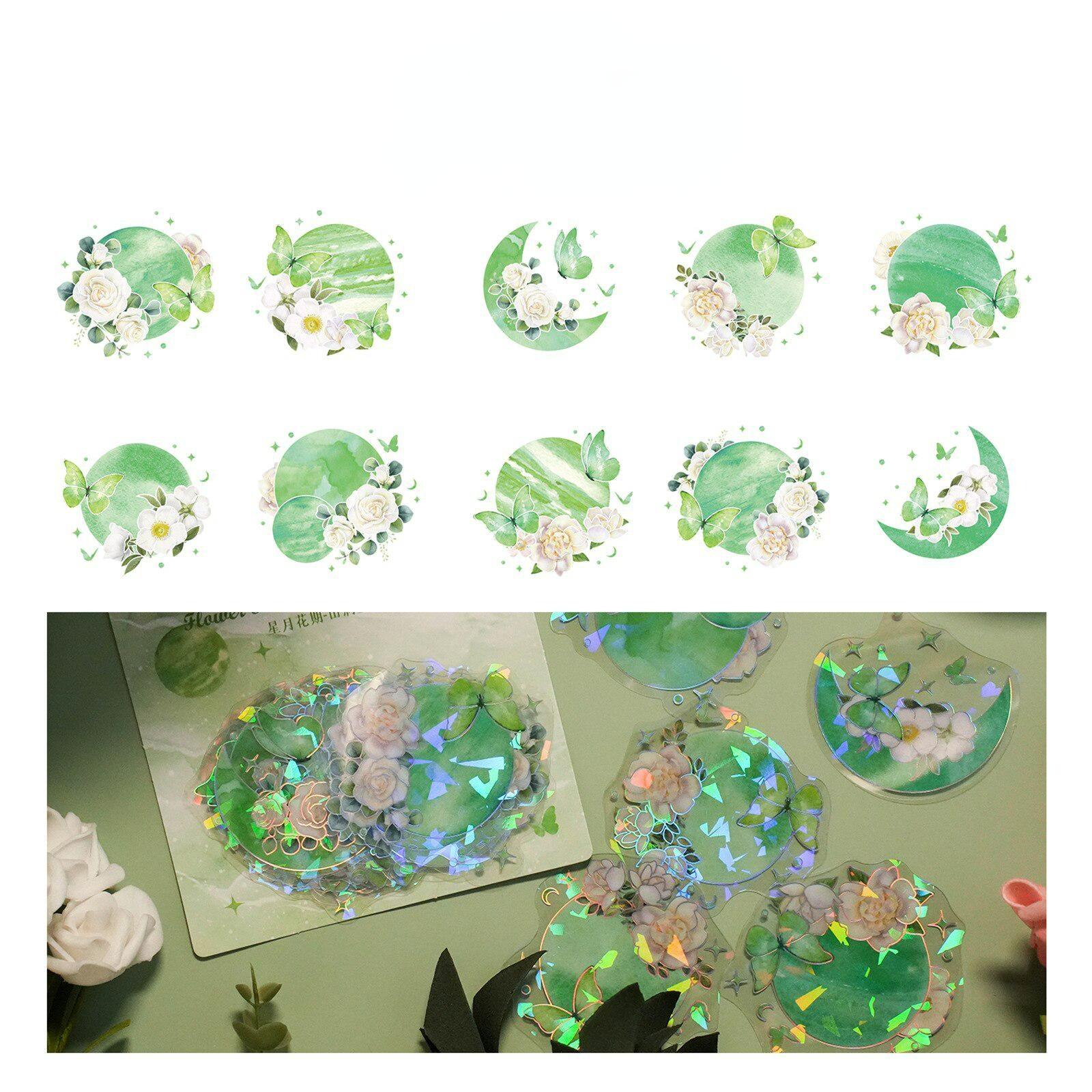 

20 шт., лазерная звезда, луна, цветок, серия стикеров, сделай сам, искусство, скрапбукинг, креативный материал, этикетка, дневник, телефон, декоративные наклейки для журналов зелёный