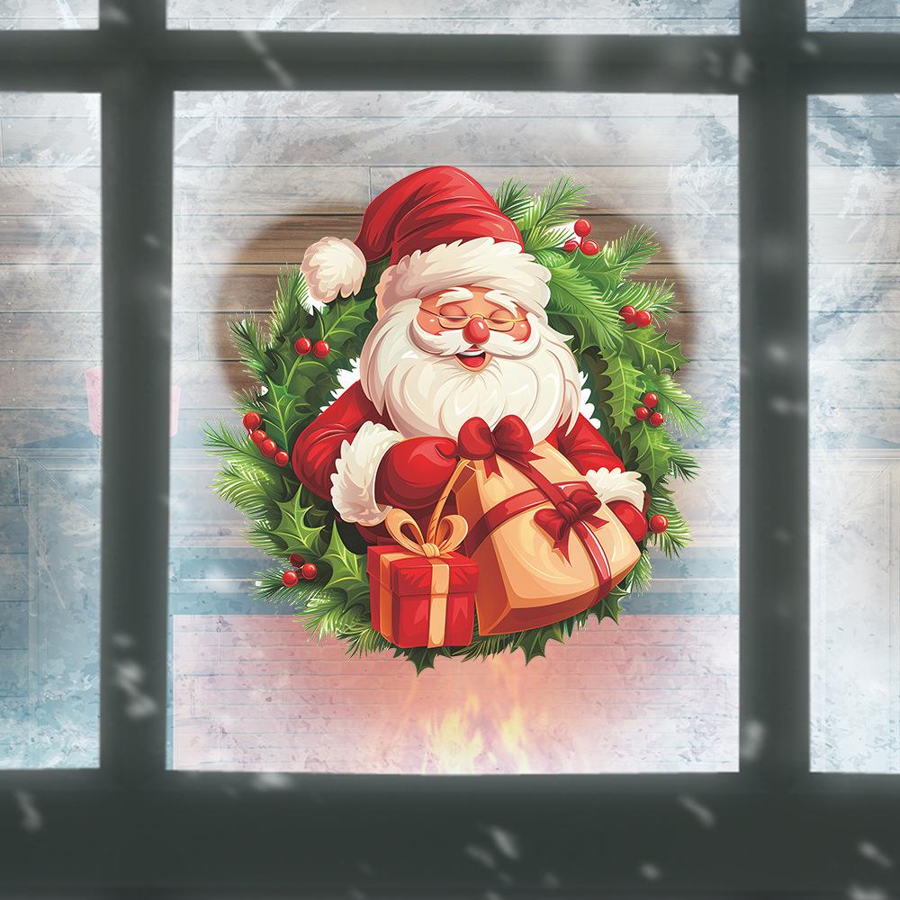 Fun-f218 Cartoon Santa Wreath Gift Bedroom Living Room Study Background Landscaping Wall Sticker