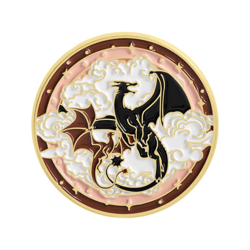 Fantasy Books Wings Enamel Pins Black Dragon Brooches Lapel Badges Bookworms Jewelry Gift for Readers Friends